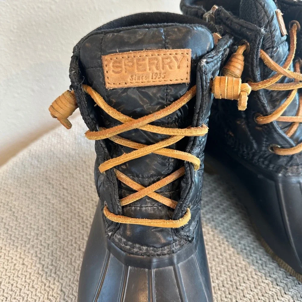 Sperry Saltwater Duck Boots Womens 6.5 Black Quilted Waterproof Outdoor Classic